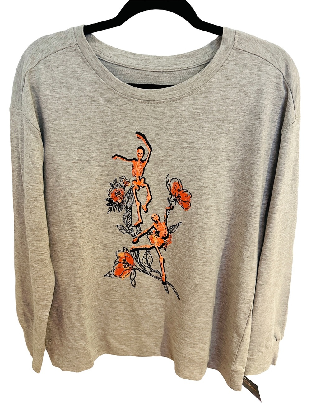 Ballet Dance Skeleton Theme Halloween Long Sleeve Tee with Skeleton Floral Print